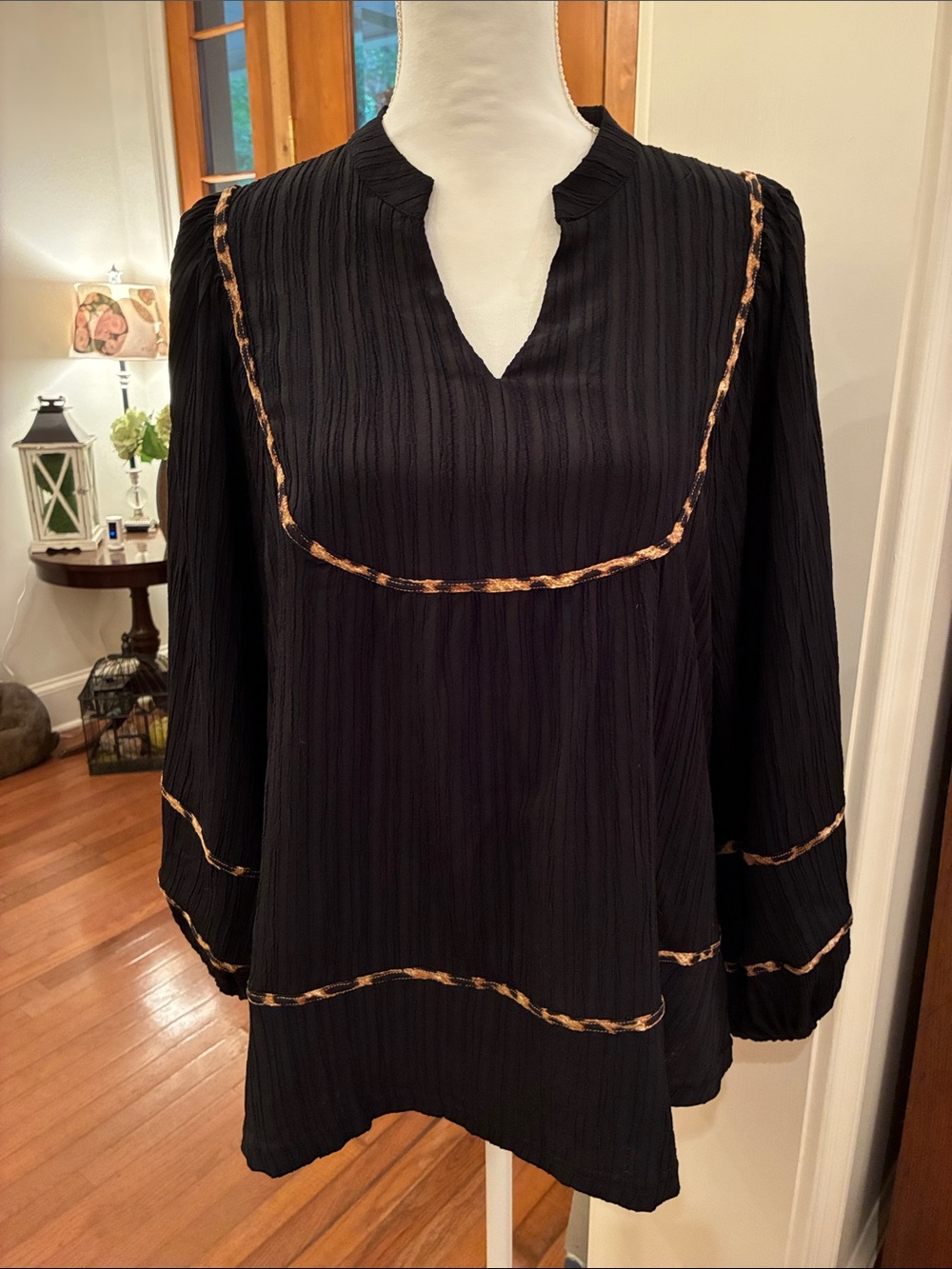 Umgee Black Blouse with Leopard 🐆 Print